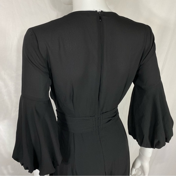 Reina Diaz Deep V-Neck Bishop Sleeve Black Pantsuit Jumpsuit - Picture 5 of 10